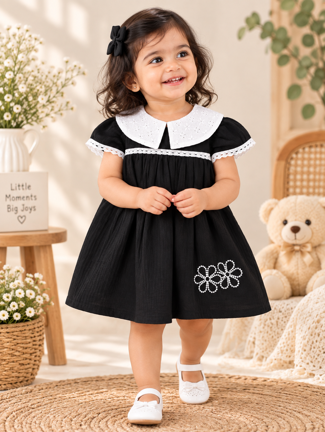 Black Muslin Frock with Hakoba Collar