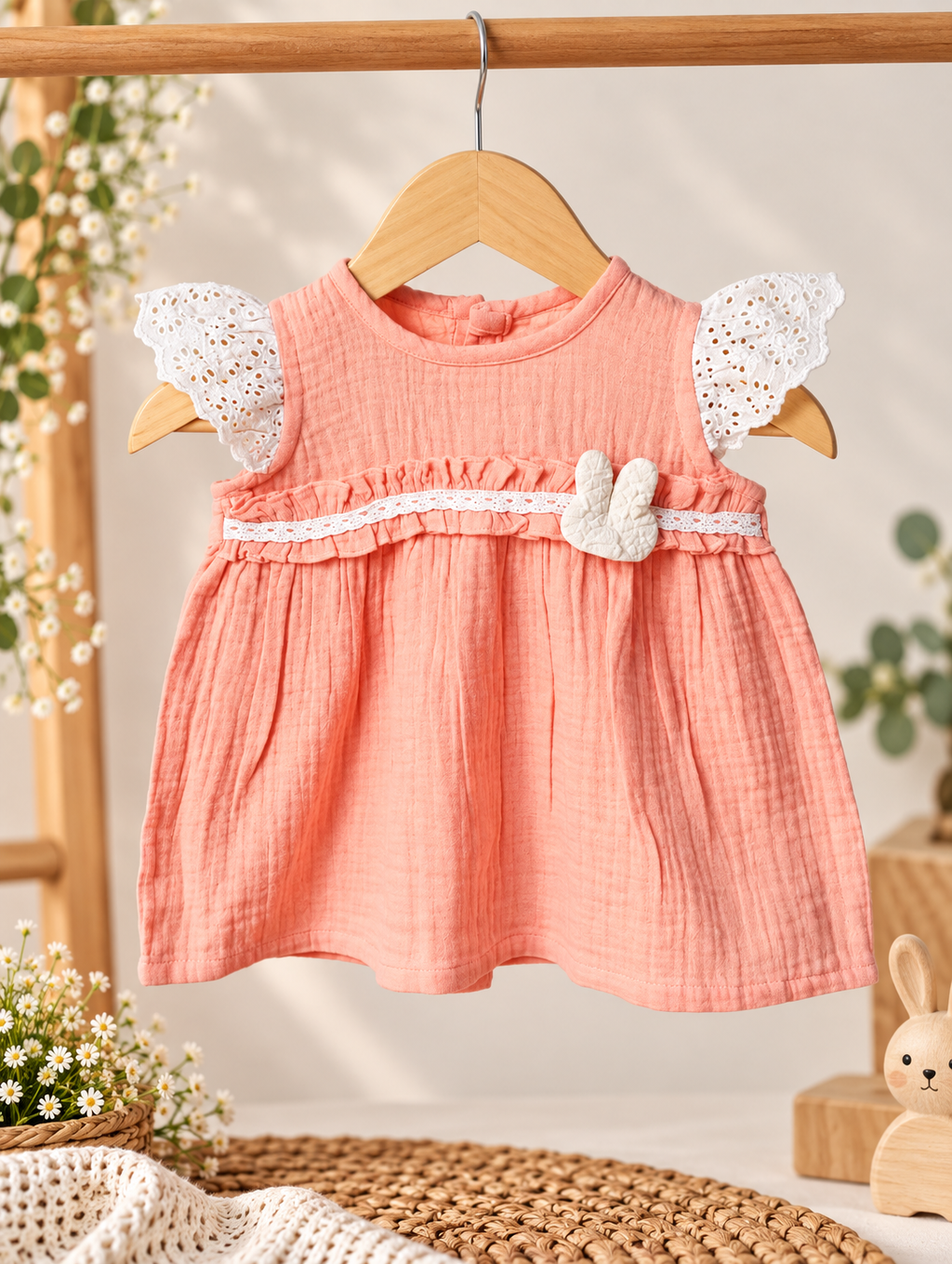 Peach Bloom Crinkle Muslin Frock