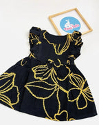 Crinkle Muslin Floral Print Baby Girl Dress with Bow – Black