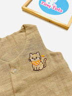 Crinkle Muslin Vest – With Cat Embroidery (Sand Beige)