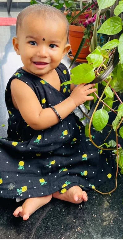 Kimono Frock – Black Color with Yellow Lemon