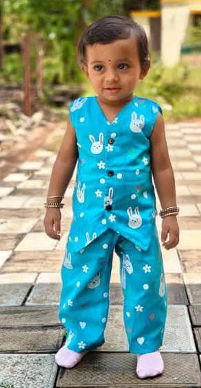 Blue Bunny Print Cotton Co-Ord Set for Baby