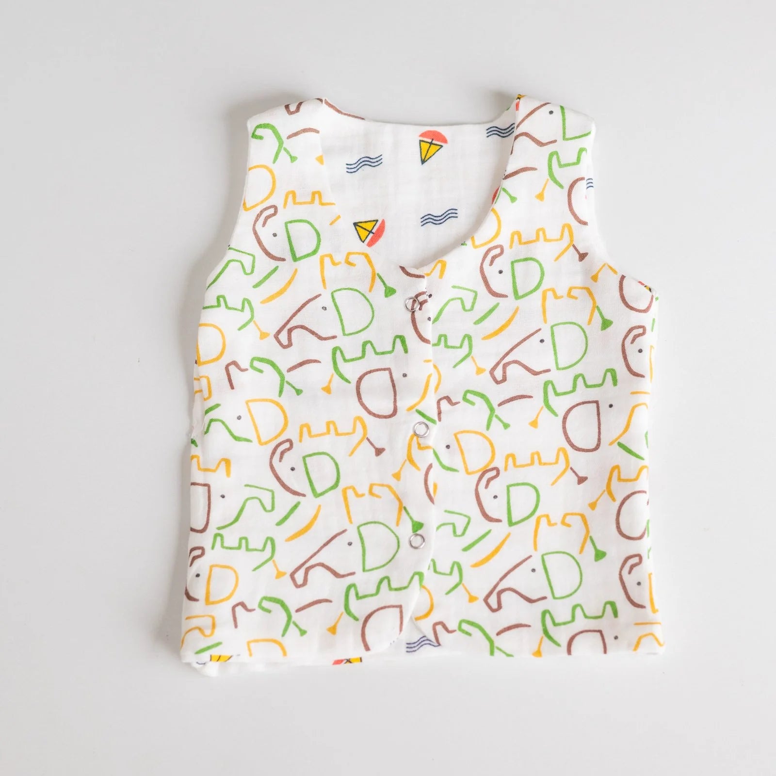 Reversible Muslin Baby Jabla — Boat / Elephant Print