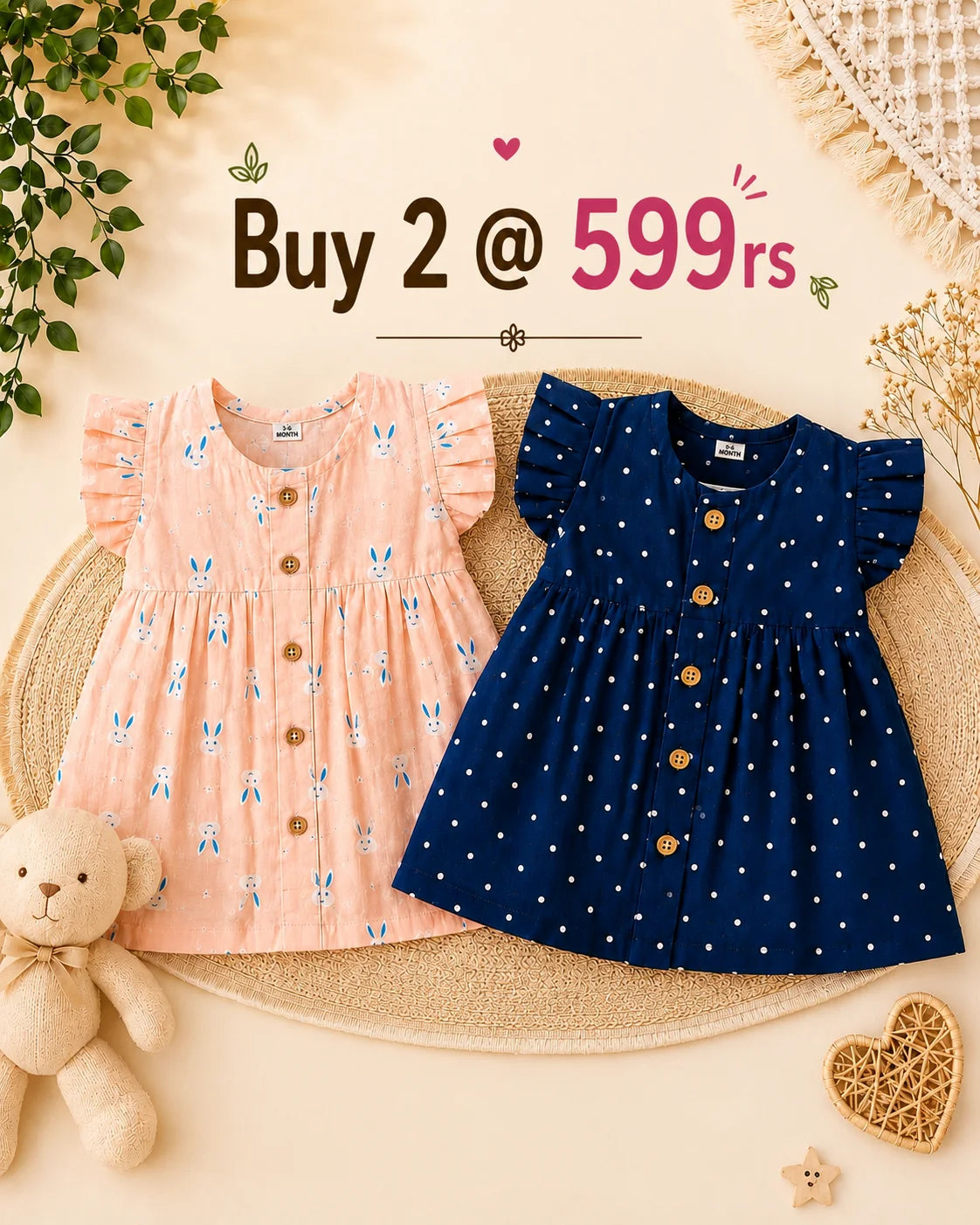 Combo 2 – Cotton Frocks | Bunny & Polka Dots