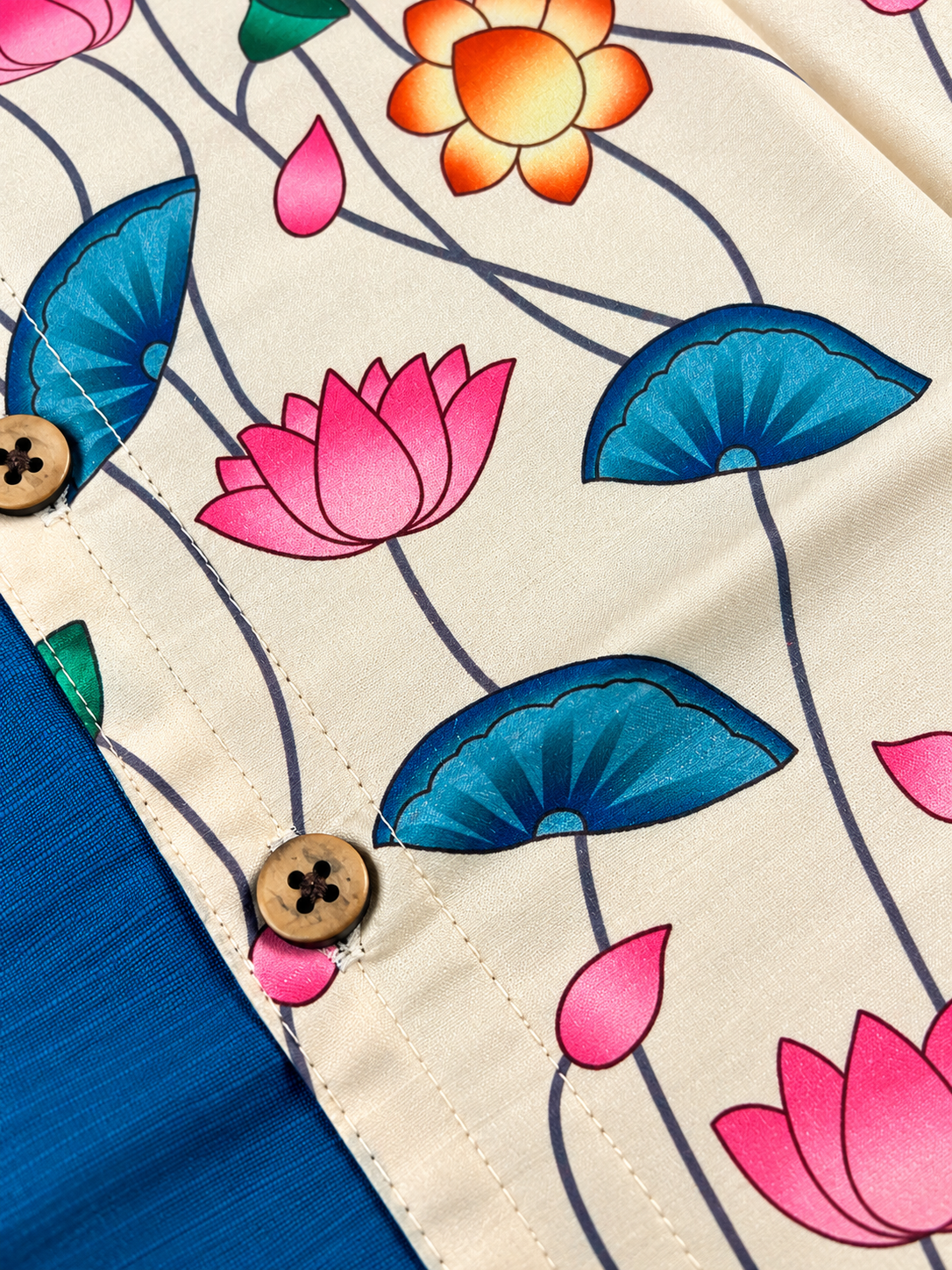 Kids Ethnic Shirt – Blue & Multicolour Lotus Print