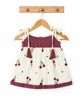 Floral Tie-Up Cotton Baby Frock – Maroon & Cream