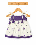Floral Tie-Up Cotton Baby Frock – Purple & Cream