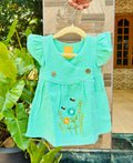 Double Layer Crinkle Muslin Baby Dress – Floral Bee Embroidery (Mint Green)