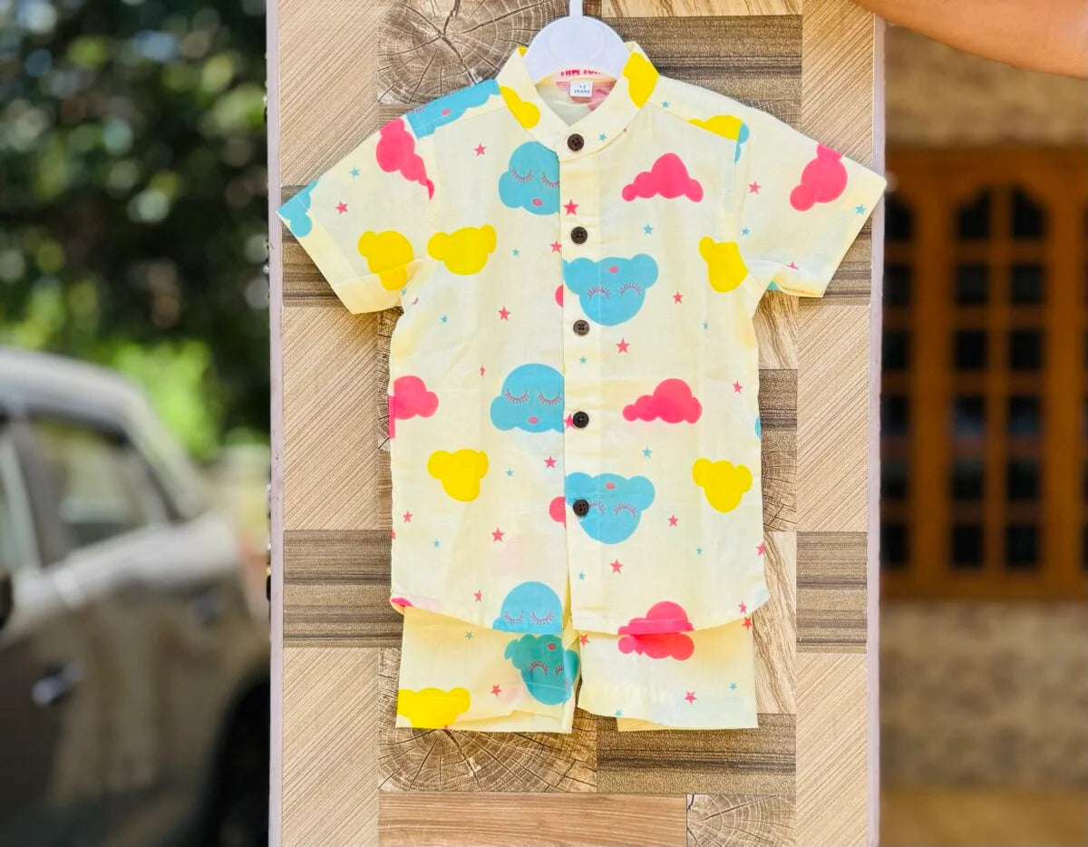 Combo 3 – Boys Cotton Co-ord Set | Navy Palm & Teddy Clouds
