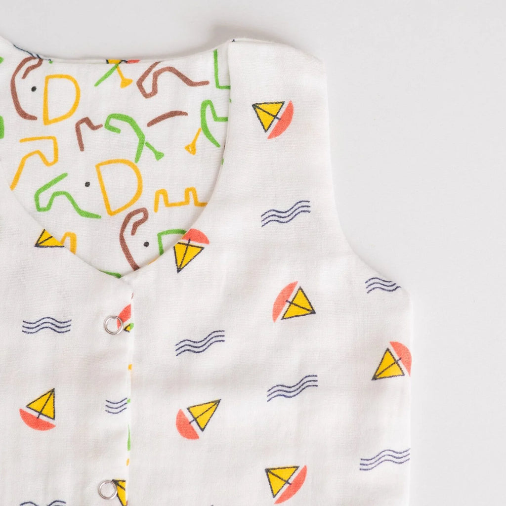 Reversible Muslin Baby Jabla — Boat / Elephant Print
