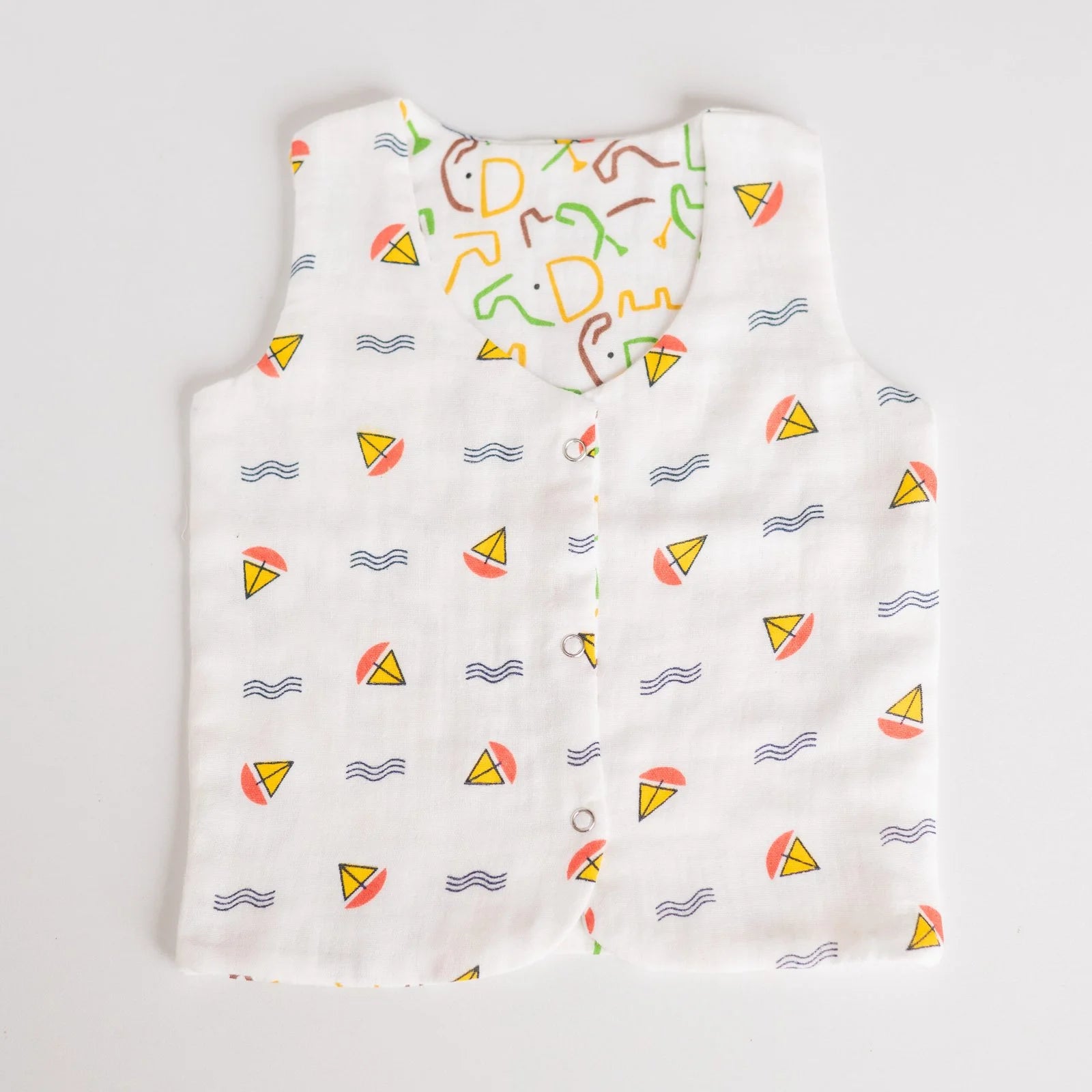 Reversible Muslin Baby Jabla — Boat / Elephant Print