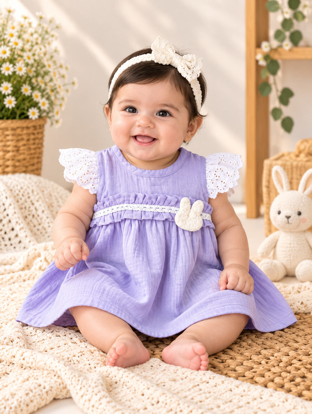 Lavender Bloom Crinkle Muslin Frock