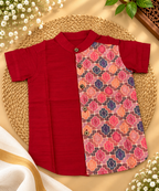 Red Geometric Print - Kids Ethnic Shirt