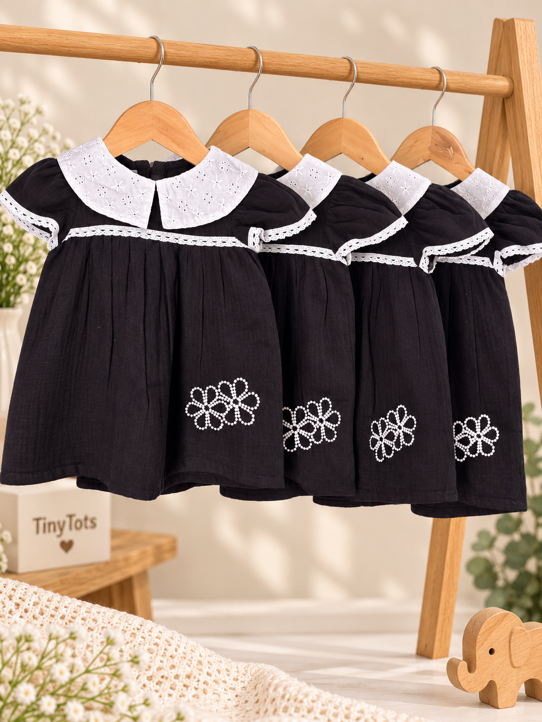 Black Muslin Frock with Hakoba Collar