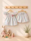 Pastel Stripe Flutter Sleeve Cotton Co-Ord Set for Baby Girls