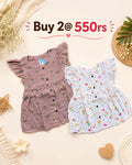 Combo 7 – Muslin Cotton Frocks | Mauve Floral & White Tulip