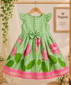 Pista Green Lotus Garden Tassar Silk Dress