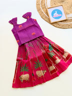 Lotus Peacock Tassar Silk Ethnic Set