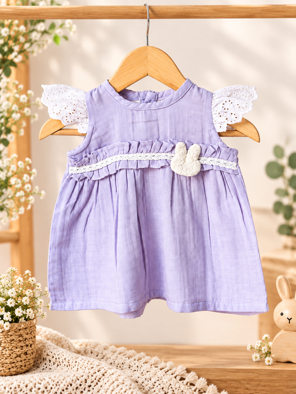 Lavender Bloom Crinkle Muslin Frock