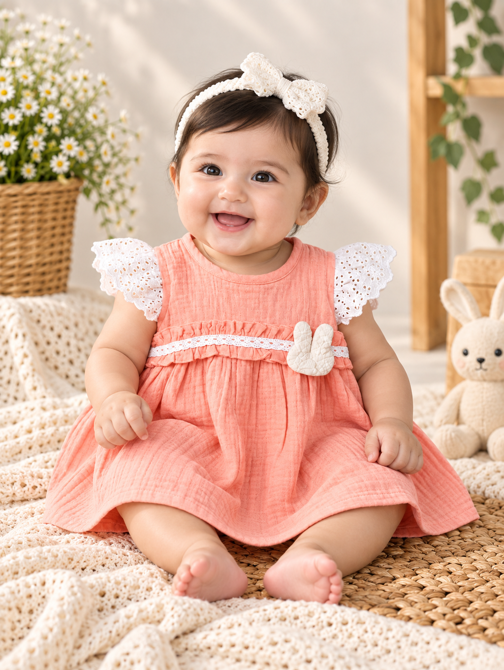 Peach Bloom Crinkle Muslin Frock