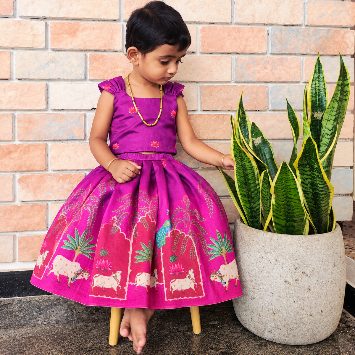 Lotus Peacock Tassar Silk Ethnic Set