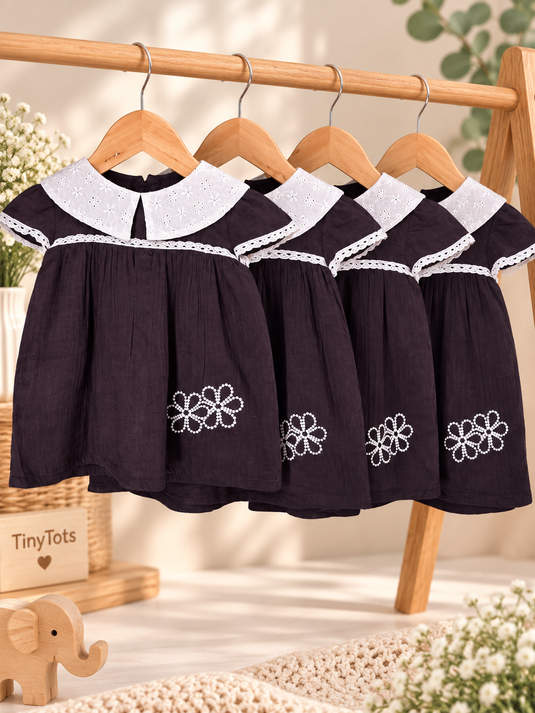 Dark Brown Muslin Frock with Hakoba Collar