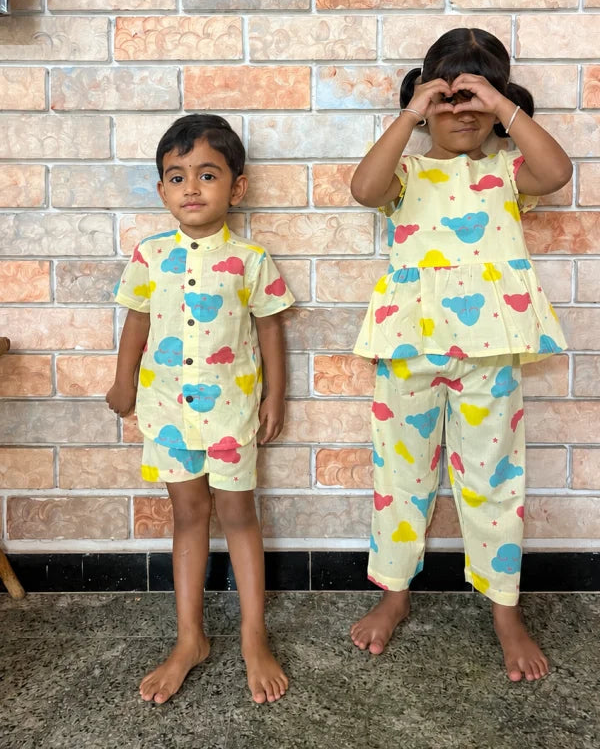 Dreamy Cloud Print Cotton Co-ord Set for Baby Girls