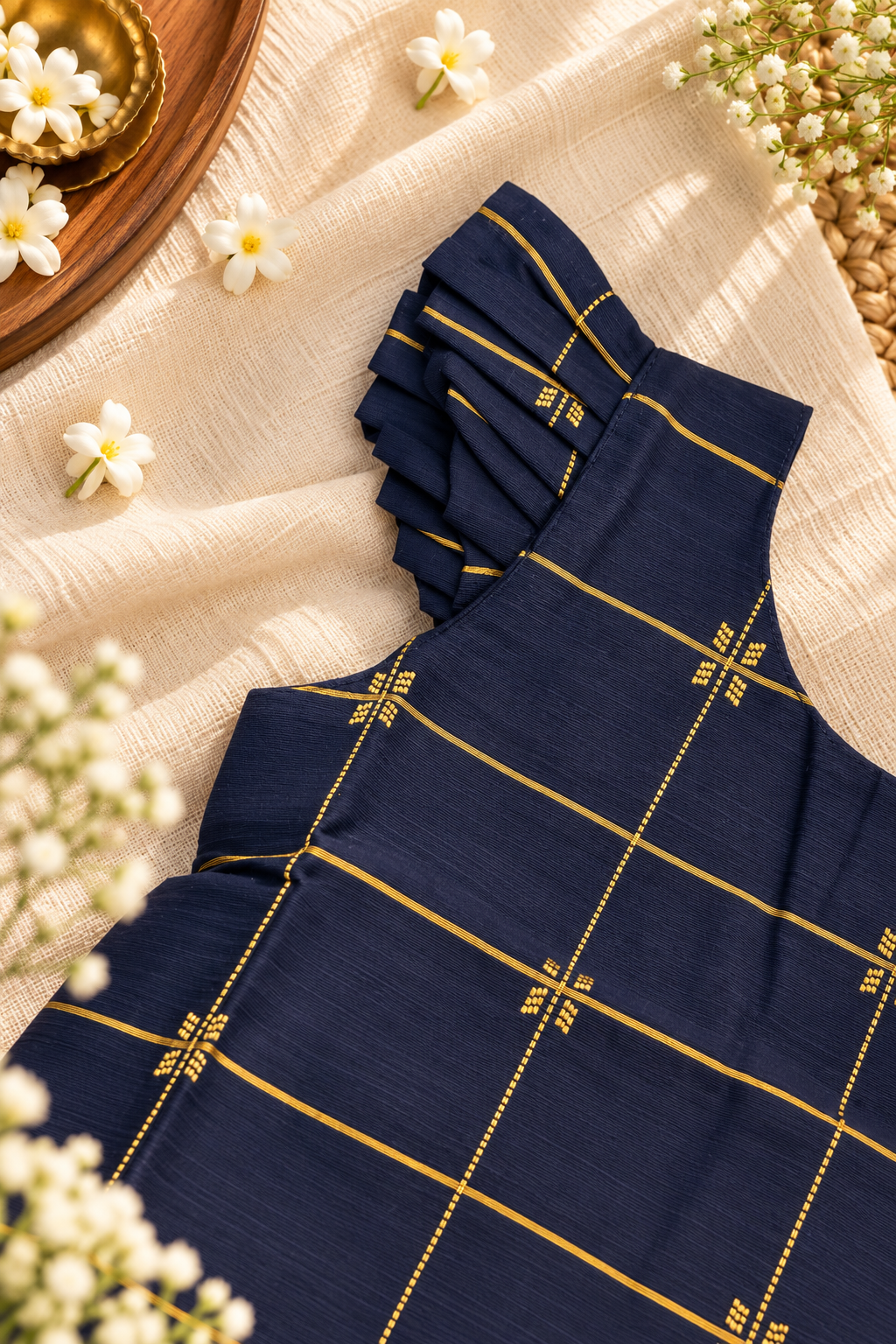 Navy Blue and Lime Green Traditional Pavadai Set