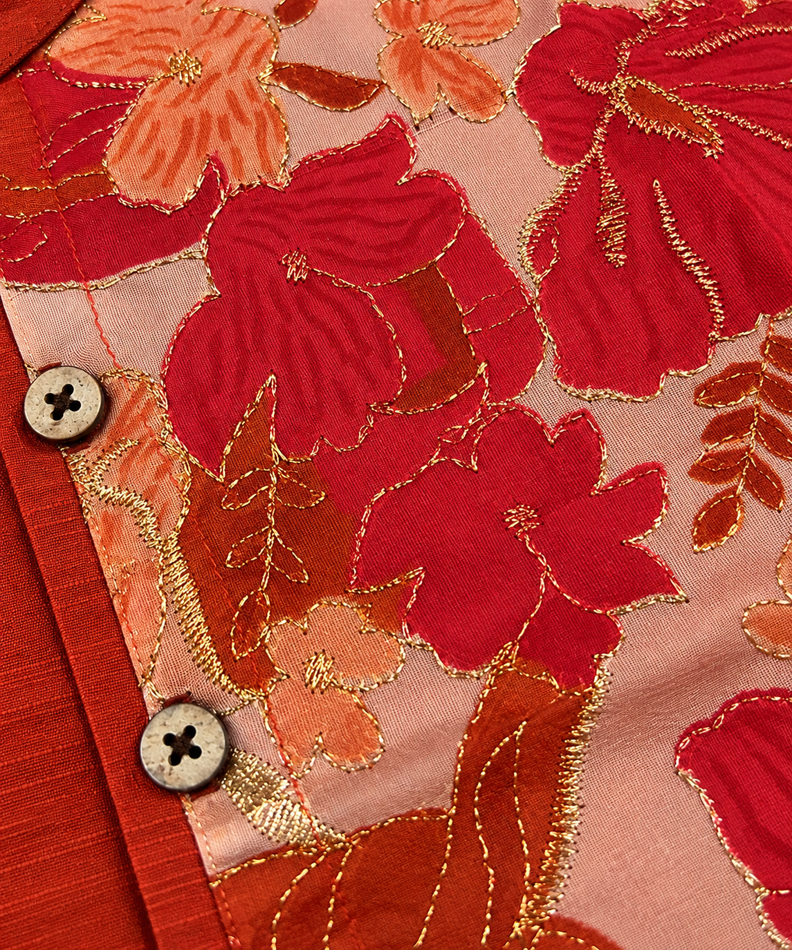 Red Ethnic Shirt for Boys with Floral Embroidered Front Panel for Boys