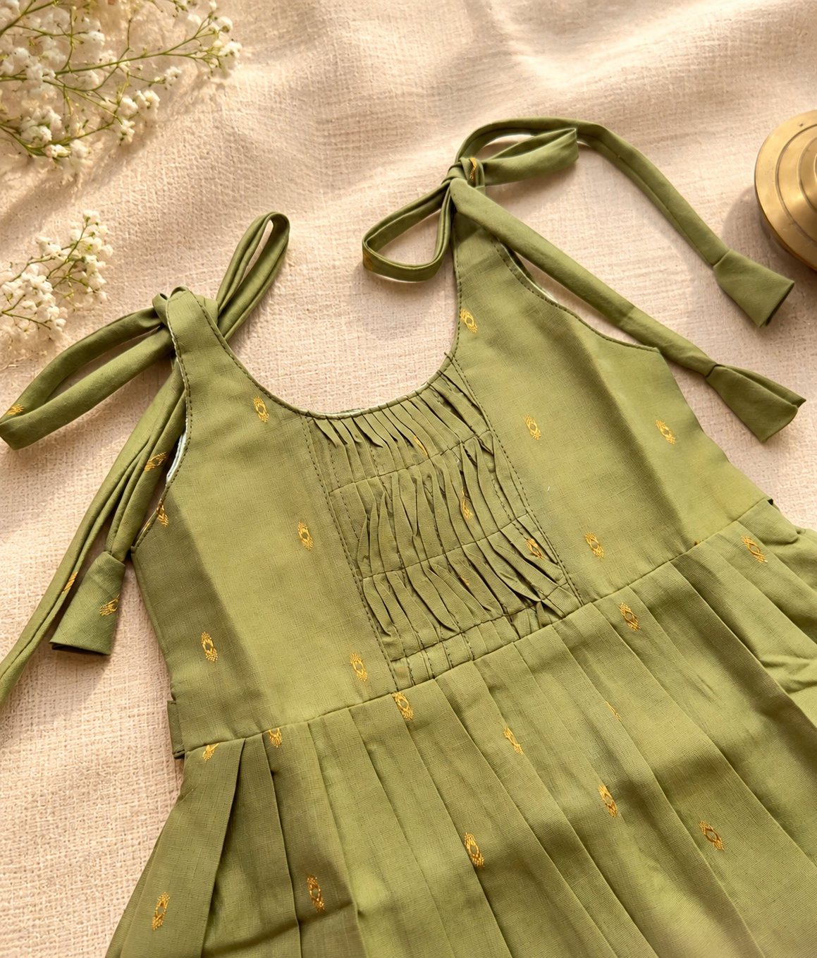 Baby Silk Knot Frock – Olive Green