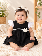 Midnight Black Bloom Crinkle Muslin Frock