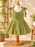 Baby Silk Knot Frock – Olive Green