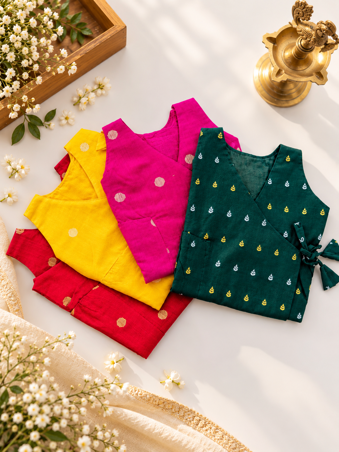 Red Silk Baby Frock with Gold Polka | Side Knot Ethnic Wear