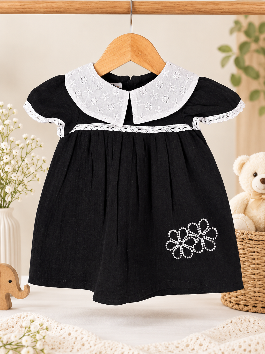 Black Muslin Frock with Hakoba Collar