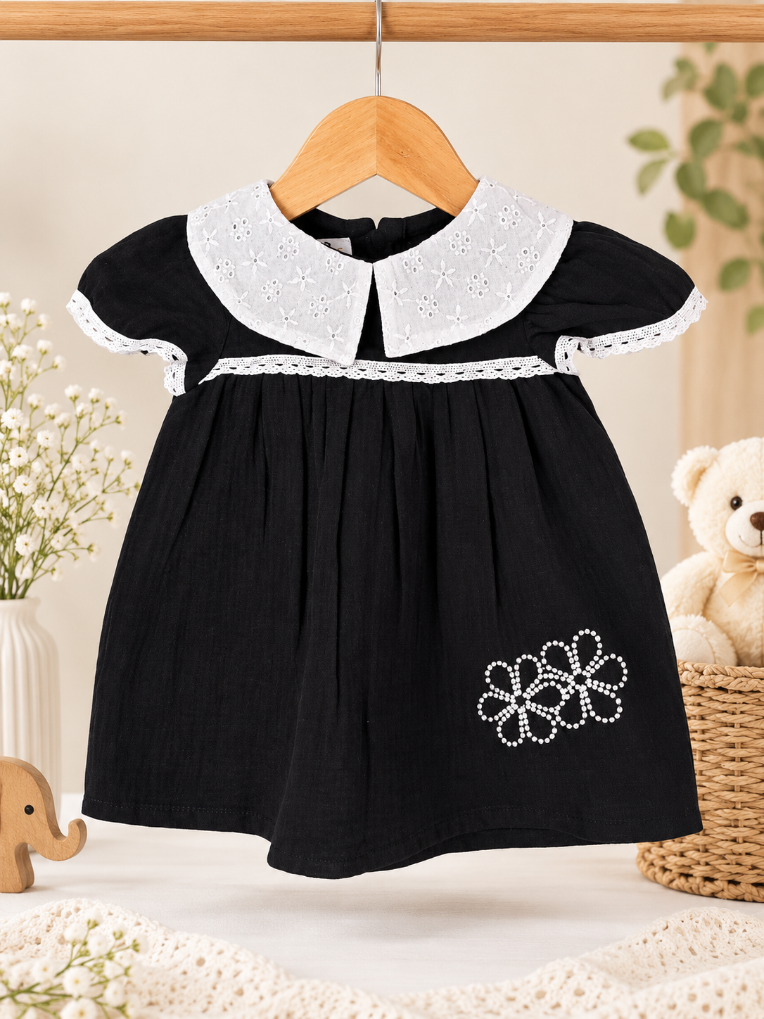 Black Muslin Frock with Hakoba Collar