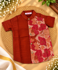 Red Ethnic Shirt for Boys with Floral Embroidered Front Panel for Boys