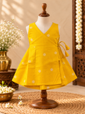 Mustard Yellow Silk Baby Frock with Gold Polka | Side Knot Ethnic Wear