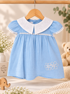 Sky Blue Muslin Frock with Hakoba Collar