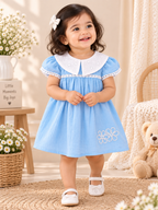 Sky Blue Muslin Frock with Hakoba Collar