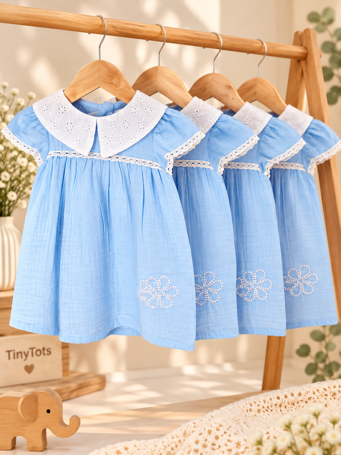 Sky Blue Muslin Frock with Hakoba Collar