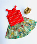 Traditional Raw Silk Pattu Frock Set for Girls – Red & Green with Back Bow