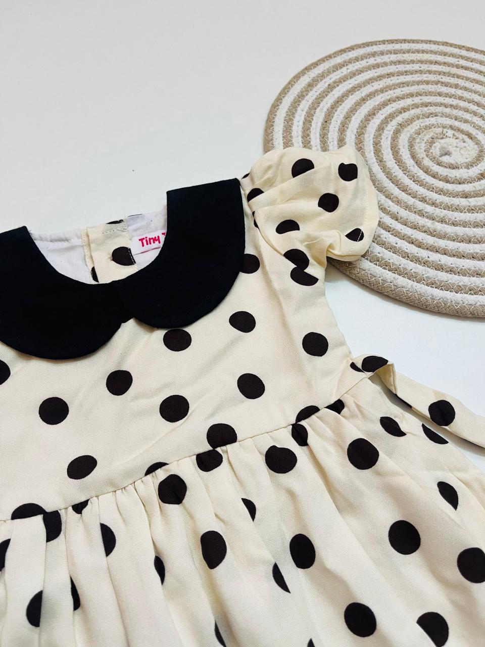 Cream Polka Dot Girls’ Dress with Black – Peter Pan Collar