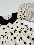 Cream Polka Dot Girls’ Dress with Black – Peter Pan Collar