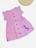Muslin Front Button Sleeve Frock with Embroidery – Lilac