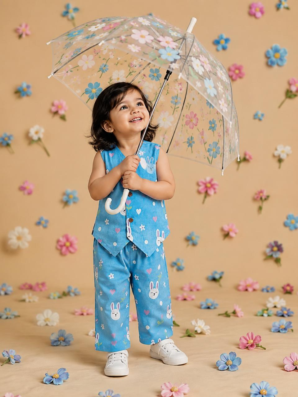 Blue Bunny Print Cotton Co-Ord Set for Baby