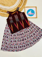 Maroon Ikat Top with Folk Print Skirt Set