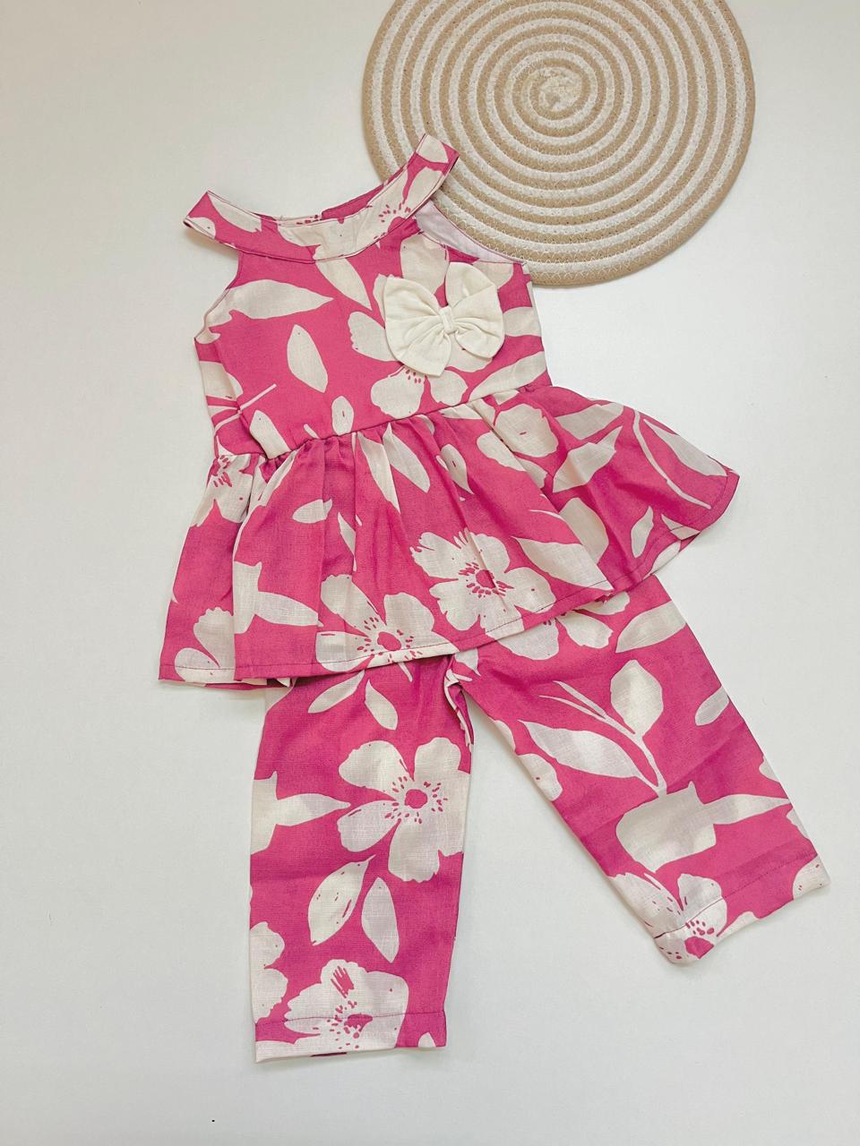 Pink Floral Cotton Coord Set for Baby Girls – Co – ords set