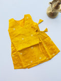 Mustard Yellow Silk Baby Frock with Gold Polka | Side Knot Ethnic Wear