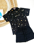 Baby Boy Black Printed Shirt & Black Shorts Set – Cute Star and Cloud Design
