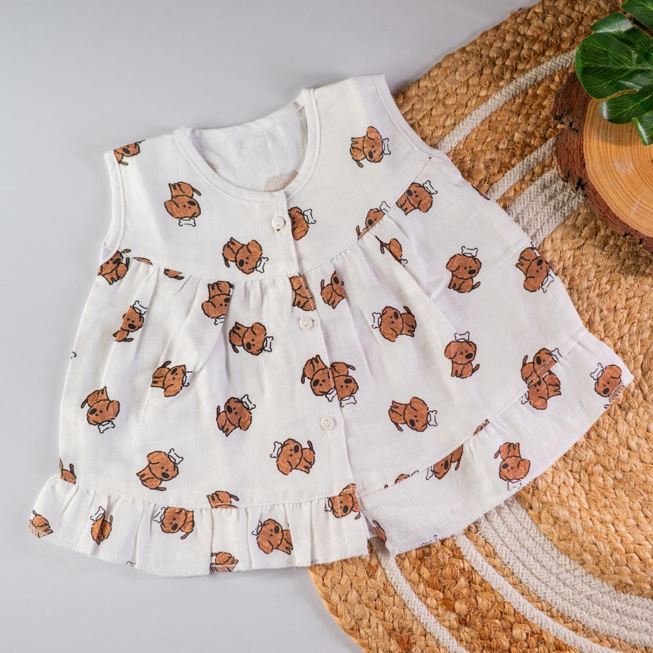 A Puppy Print – Muslin Frill Frock
